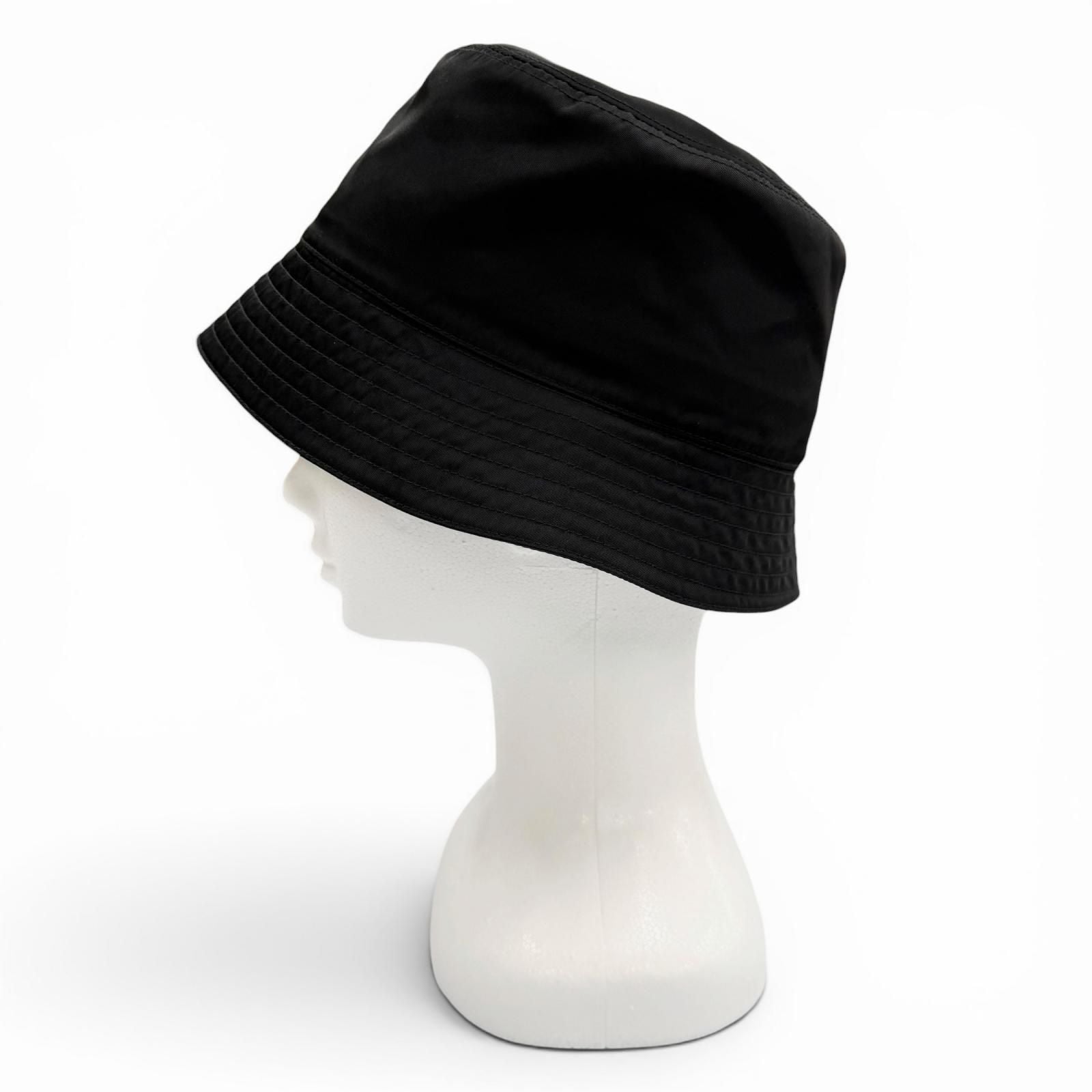 Prada Re-Nylon Triangle Logo Hat Bucket Hat Black — view 3