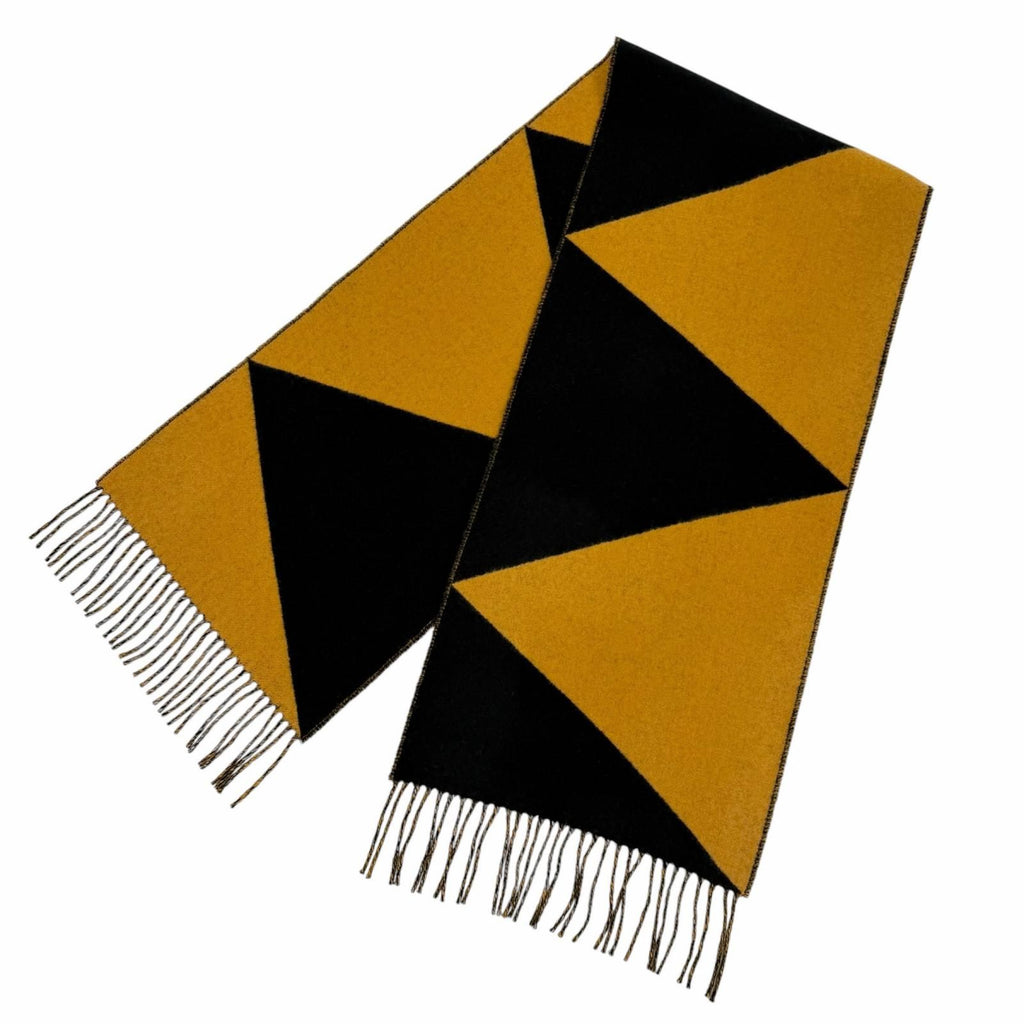 Hermes Cashmere Bicolor Shawl Scarf with Fringe Black Yellow UK — view 3