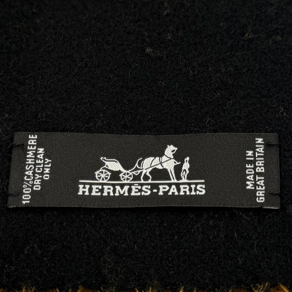 Hermes Cashmere Bicolor Shawl Scarf with Fringe Black Yellow UK — view 5