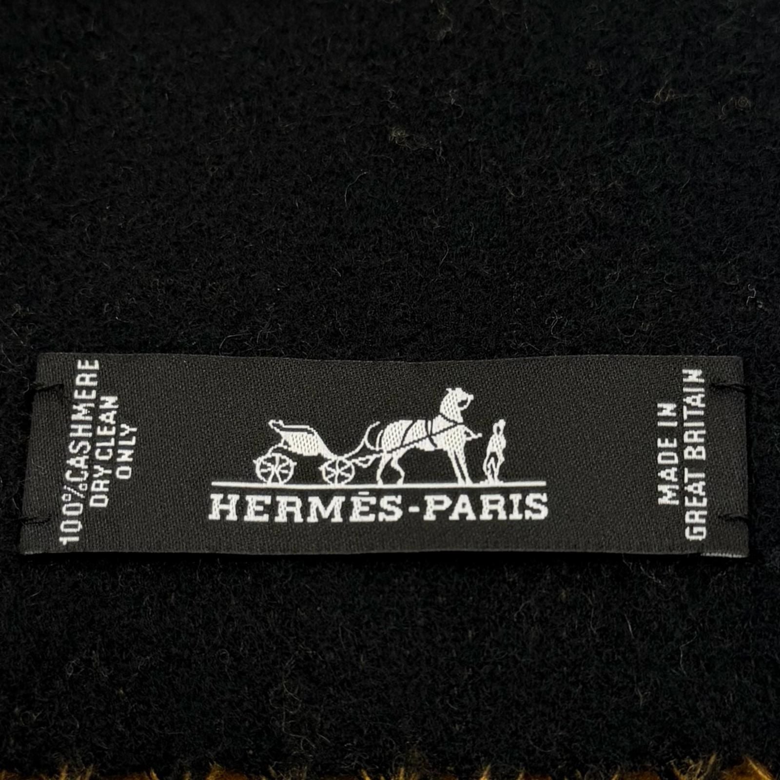 Hermes Cashmere Bicolor Shawl Scarf with Fringe Black Yellow UK — view 5