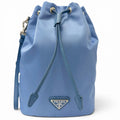 Prada Triangle Logo Re-Nylon Partial Leather Drawstring Bag Handbag Light Blue