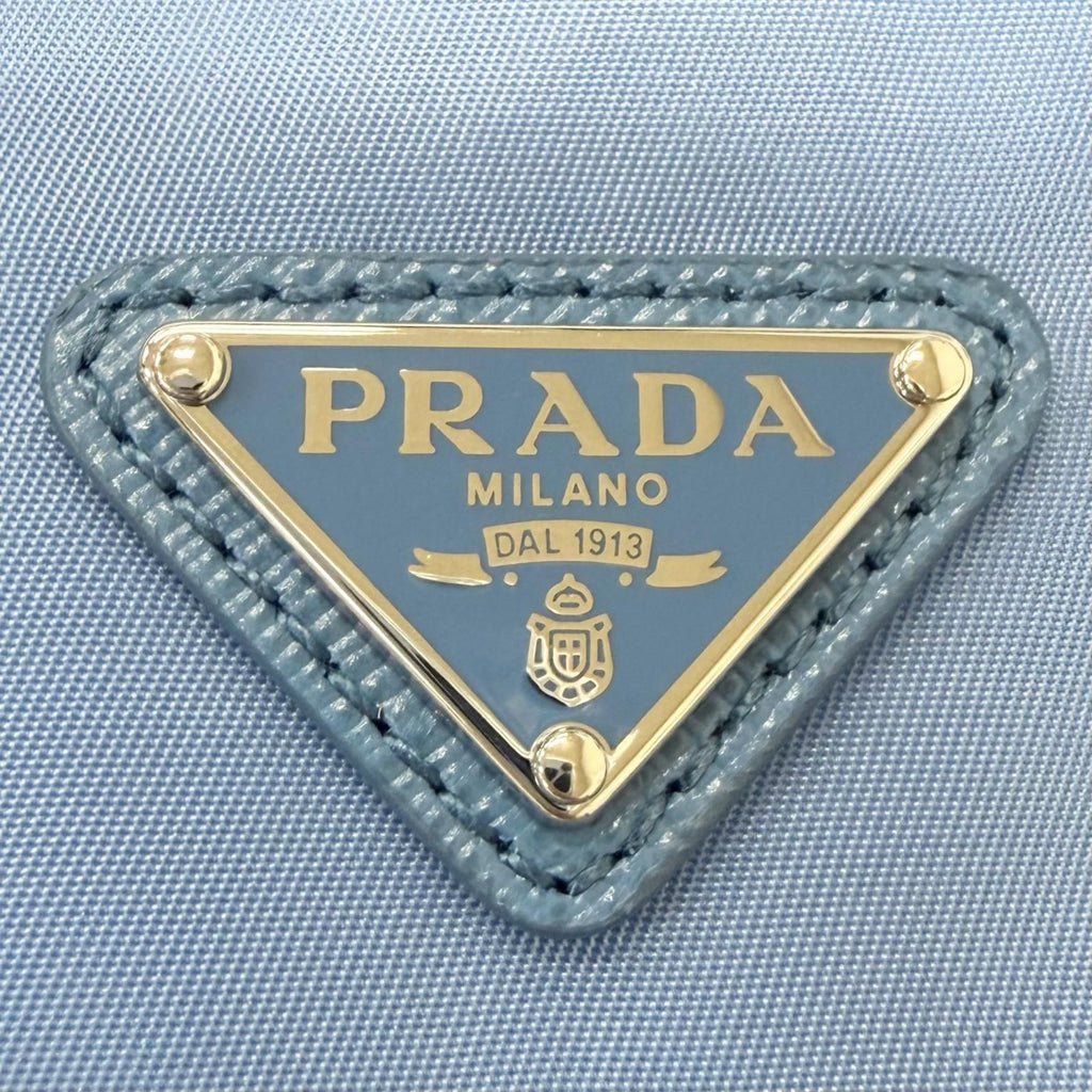 Prada Triangle Logo Re-Nylon Partial Leather Drawstring Bag Handbag Light Blue — view 7
