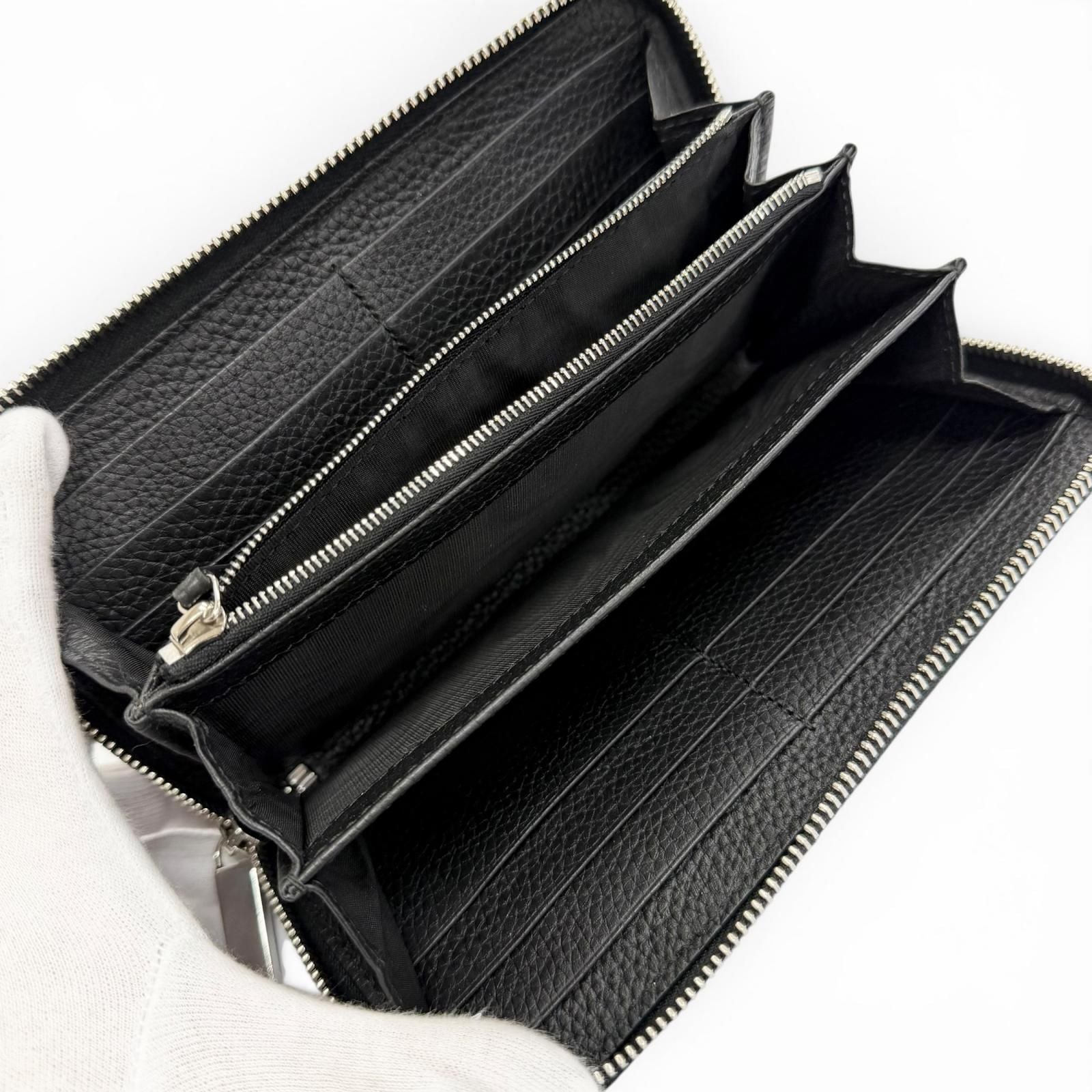 Gucci Logo Zip Around Wallet Leather Simple Black Silver — view 8