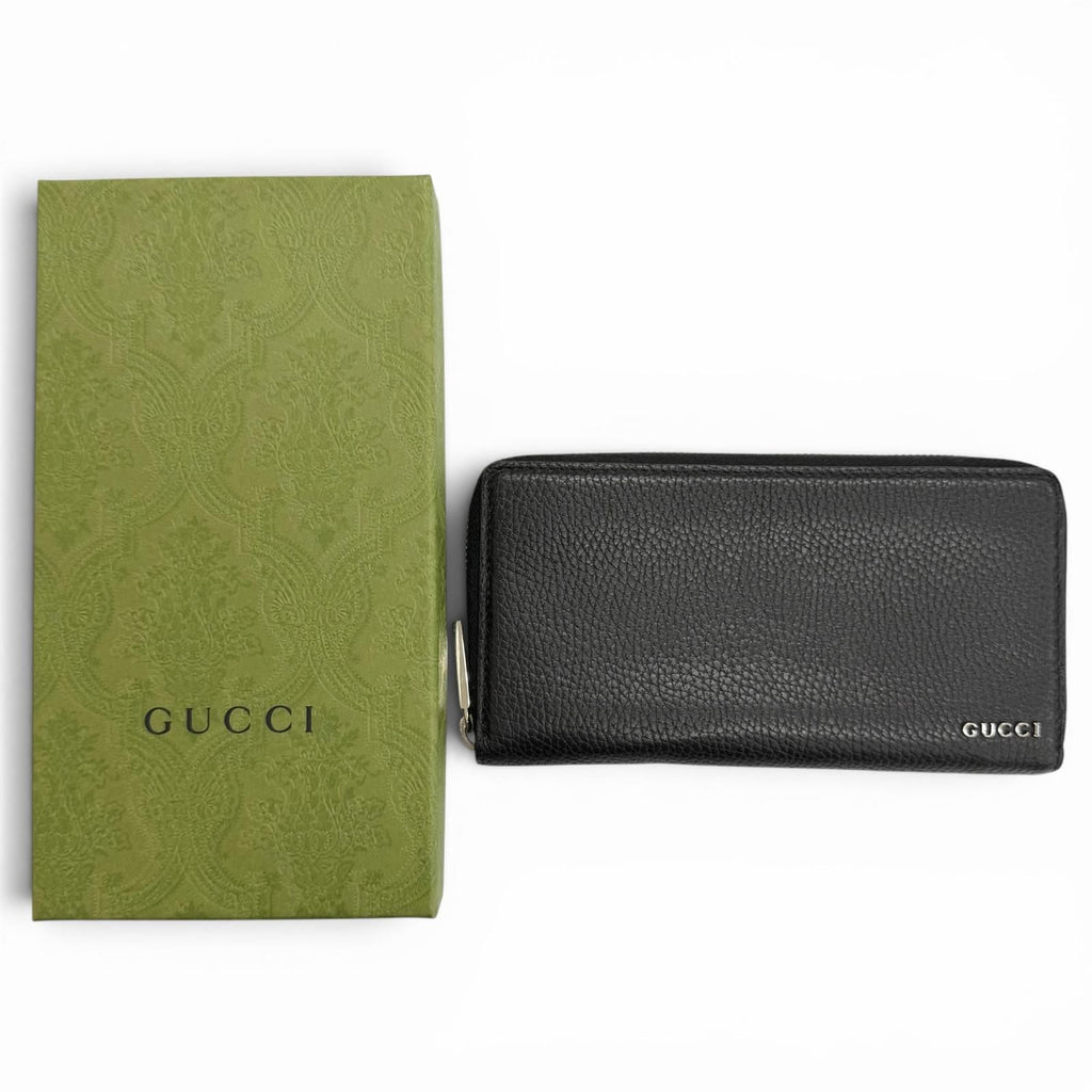 Gucci Logo Zip Around Wallet Leather Simple Black Silver — view 2
