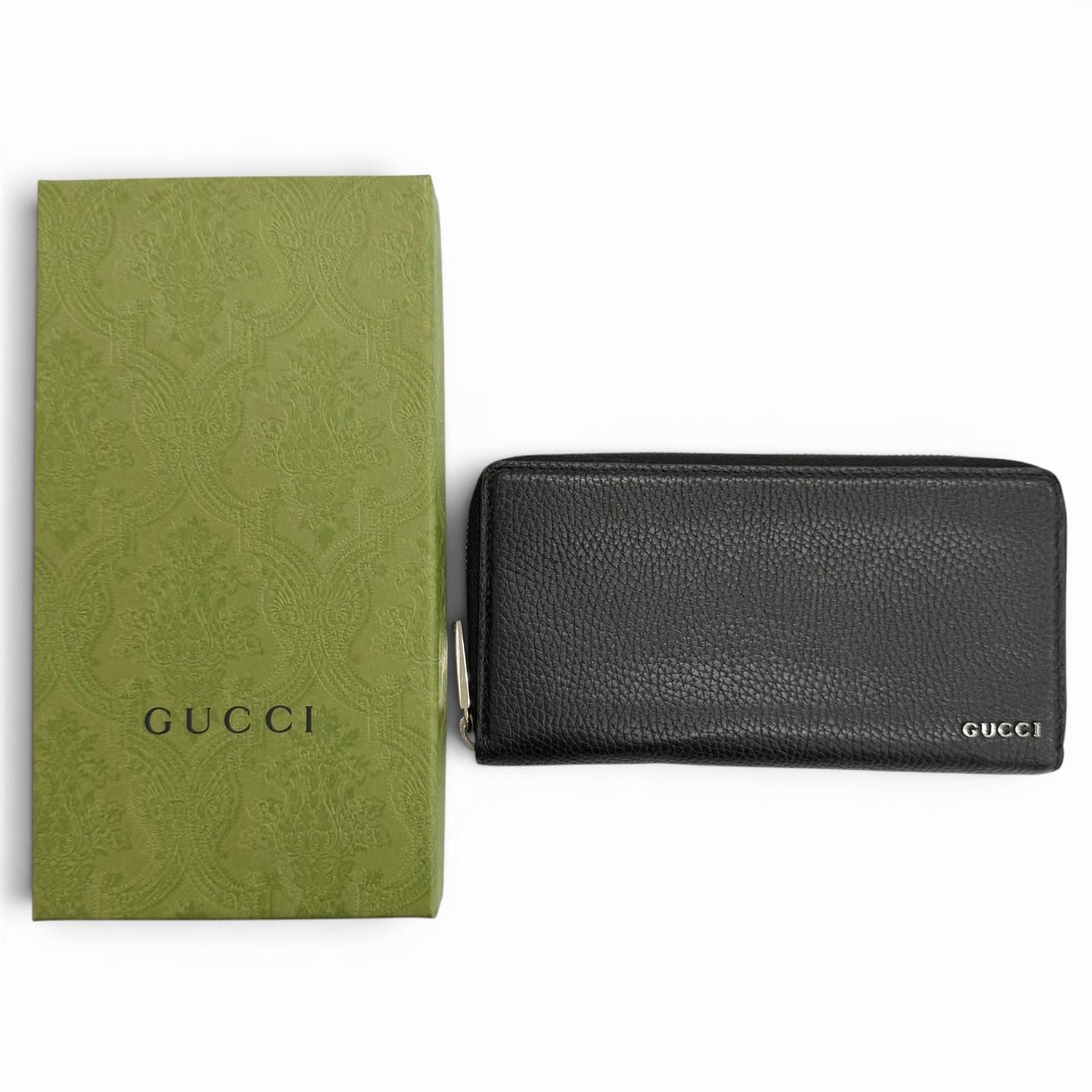 Gucci Logo Zip Around Wallet Leather Simple Black Silver — view 2