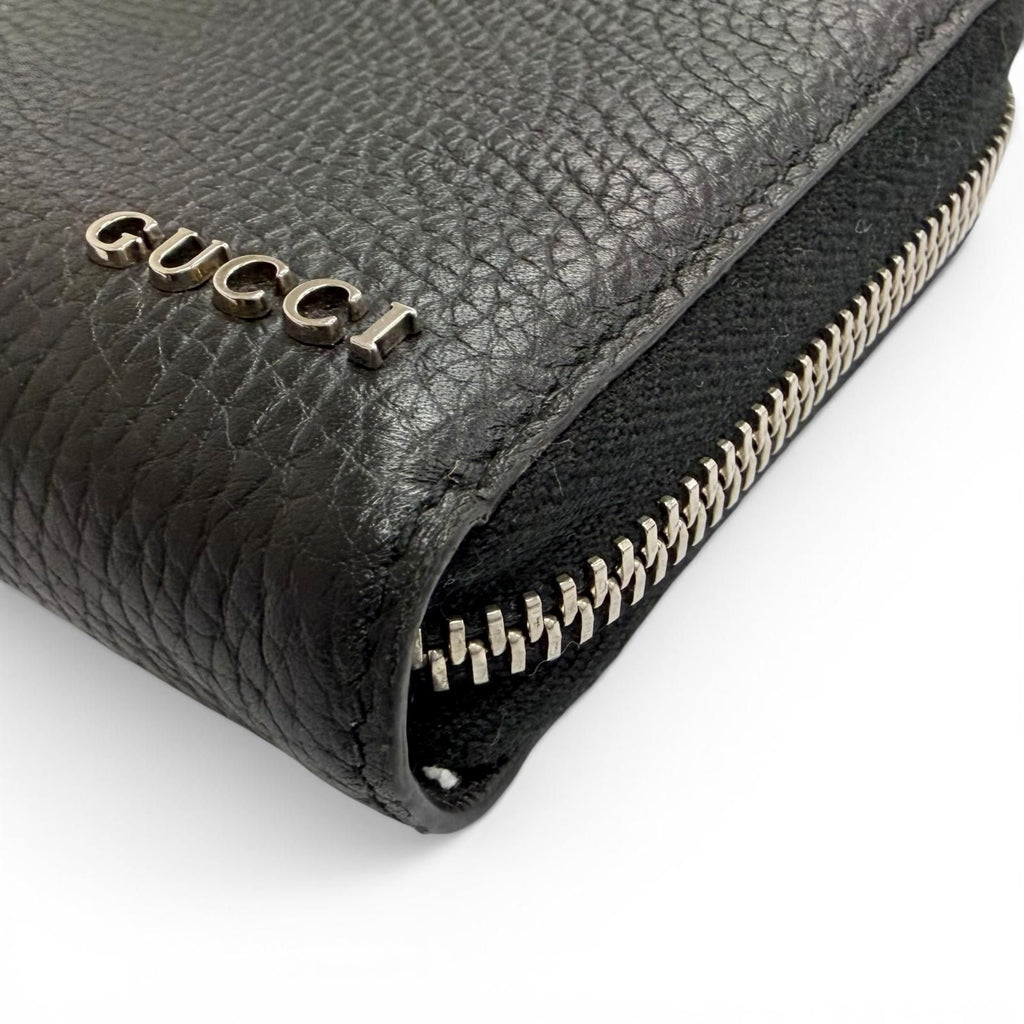 Gucci Logo Zip Around Wallet Leather Simple Black Silver — view 5