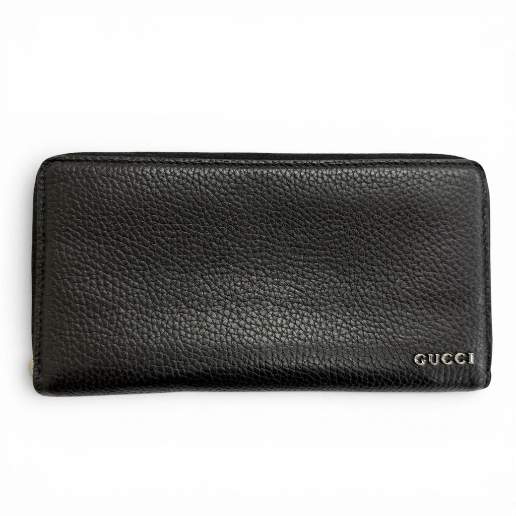 Gucci Logo Zip Around Wallet Leather Simple Black Silver