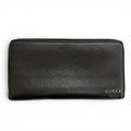 Gucci Logo Zip Around Wallet Leather Simple Black Silver