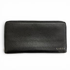 Gucci Logo Zip Around Wallet Leather Simple Black Silver