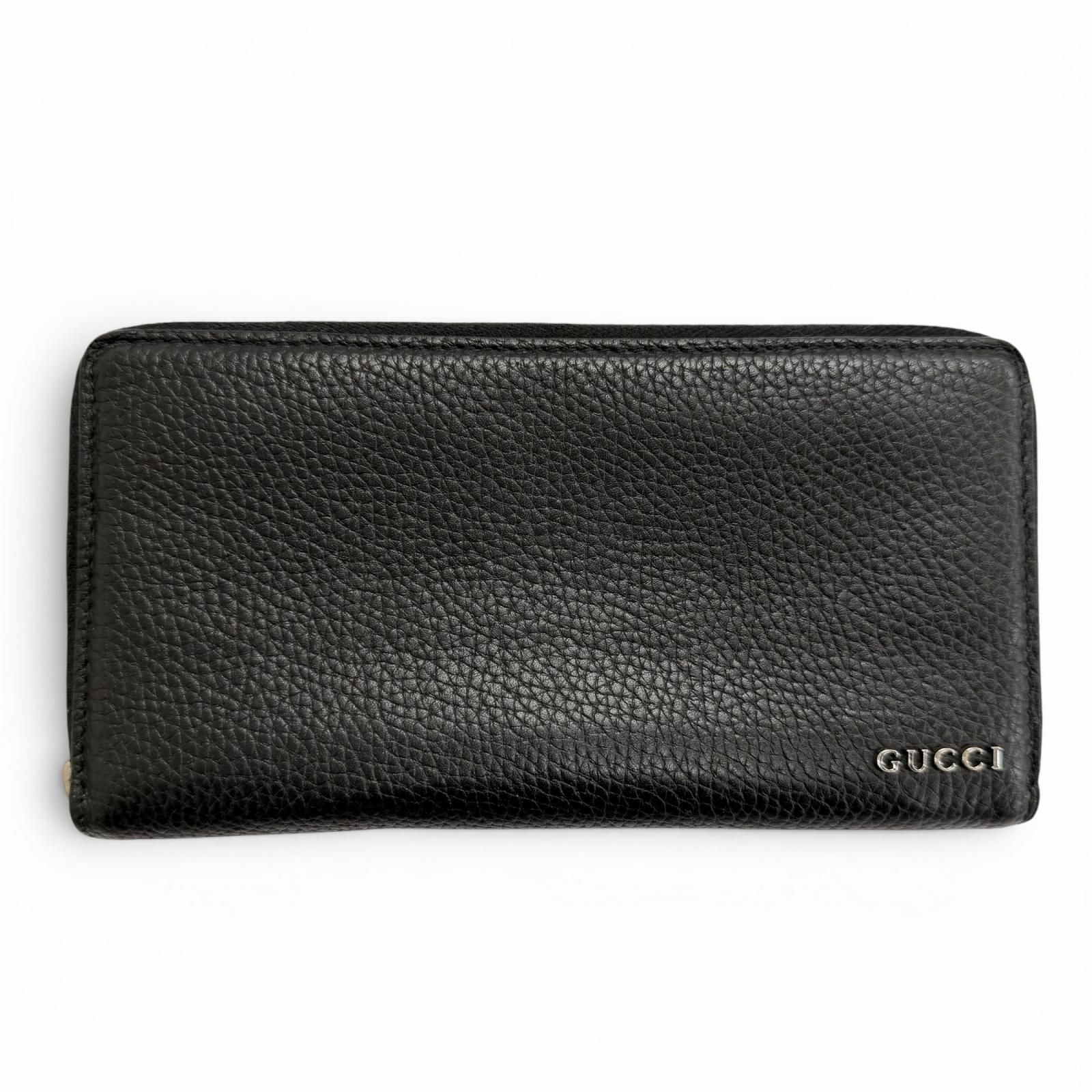 Gucci Logo Zip Around Wallet Leather Simple Black Silver