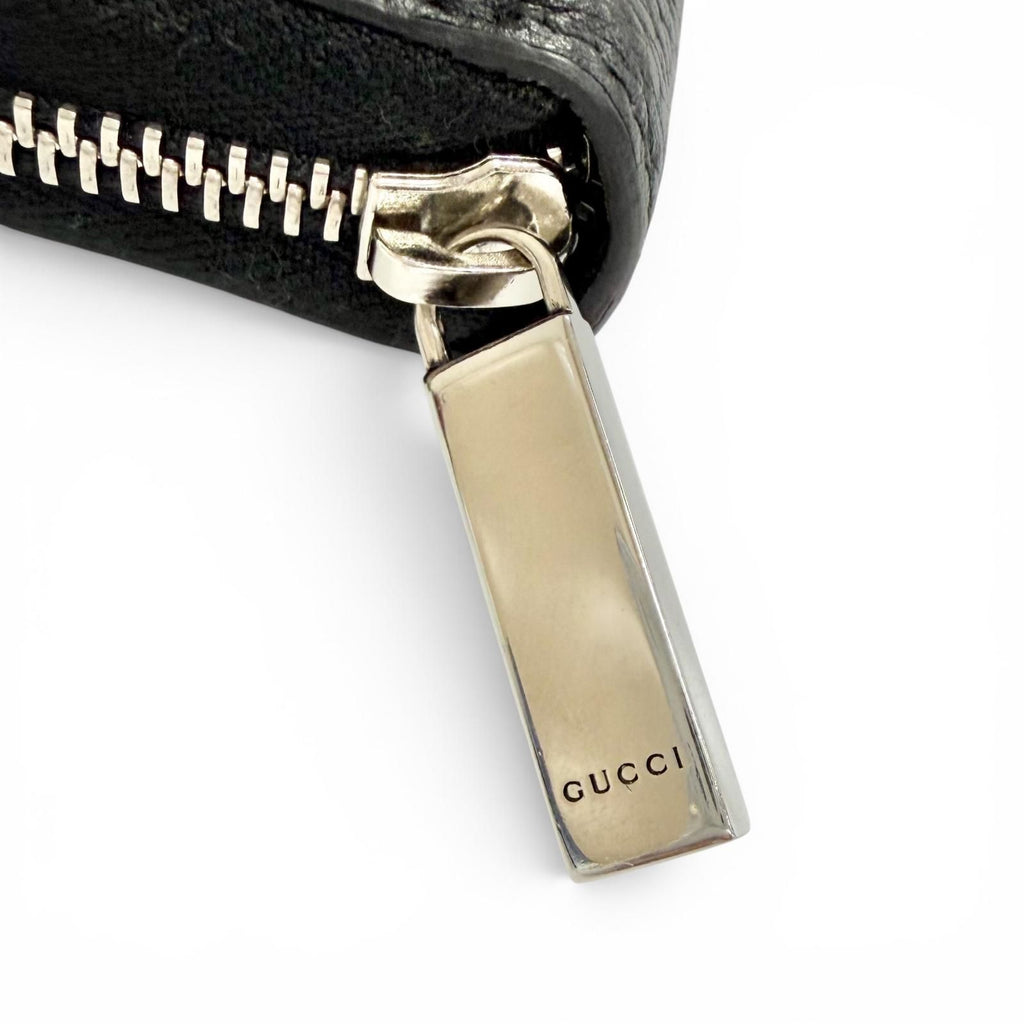 Gucci Logo Zip Around Wallet Leather Simple Black Silver — view 7