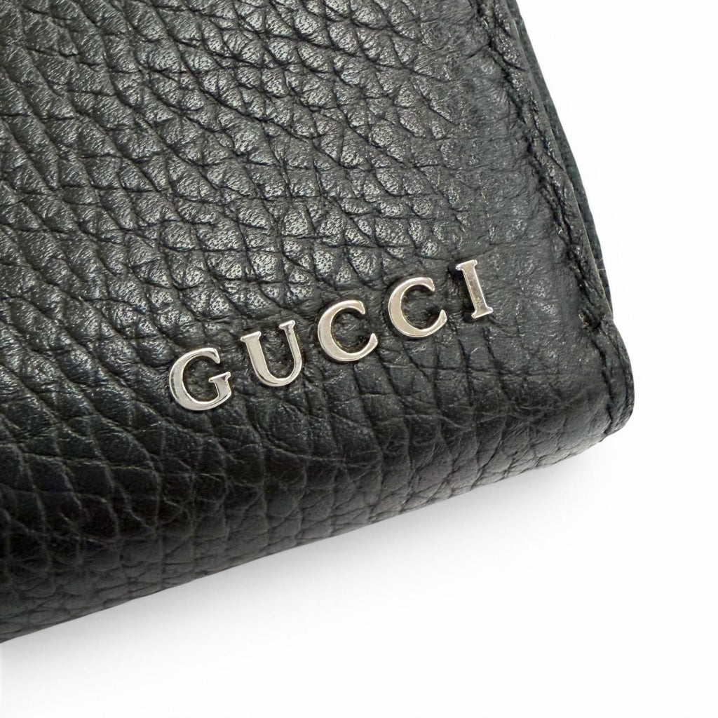 Gucci Logo Zip Around Wallet Leather Simple Black Silver — view 6