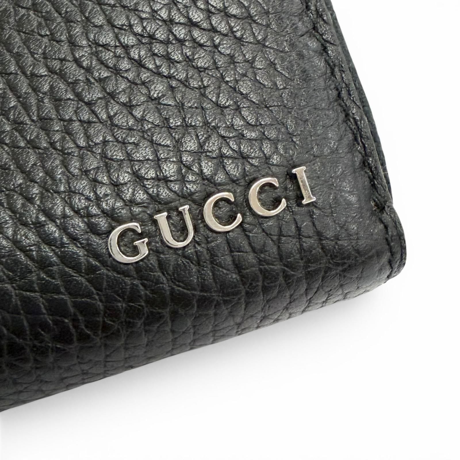 Gucci Logo Zip Around Wallet Leather Simple Black Silver — view 6