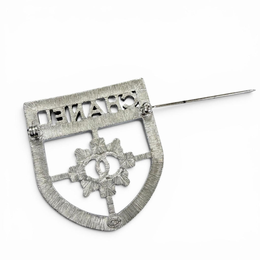 Chanel Emblem Logo CC Rhinestone Brooch Silver — view 5