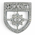Chanel Emblem Logo CC Rhinestone Brooch Silver