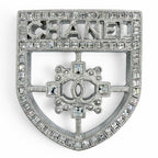 Chanel Emblem Logo CC Rhinestone Brooch Silver