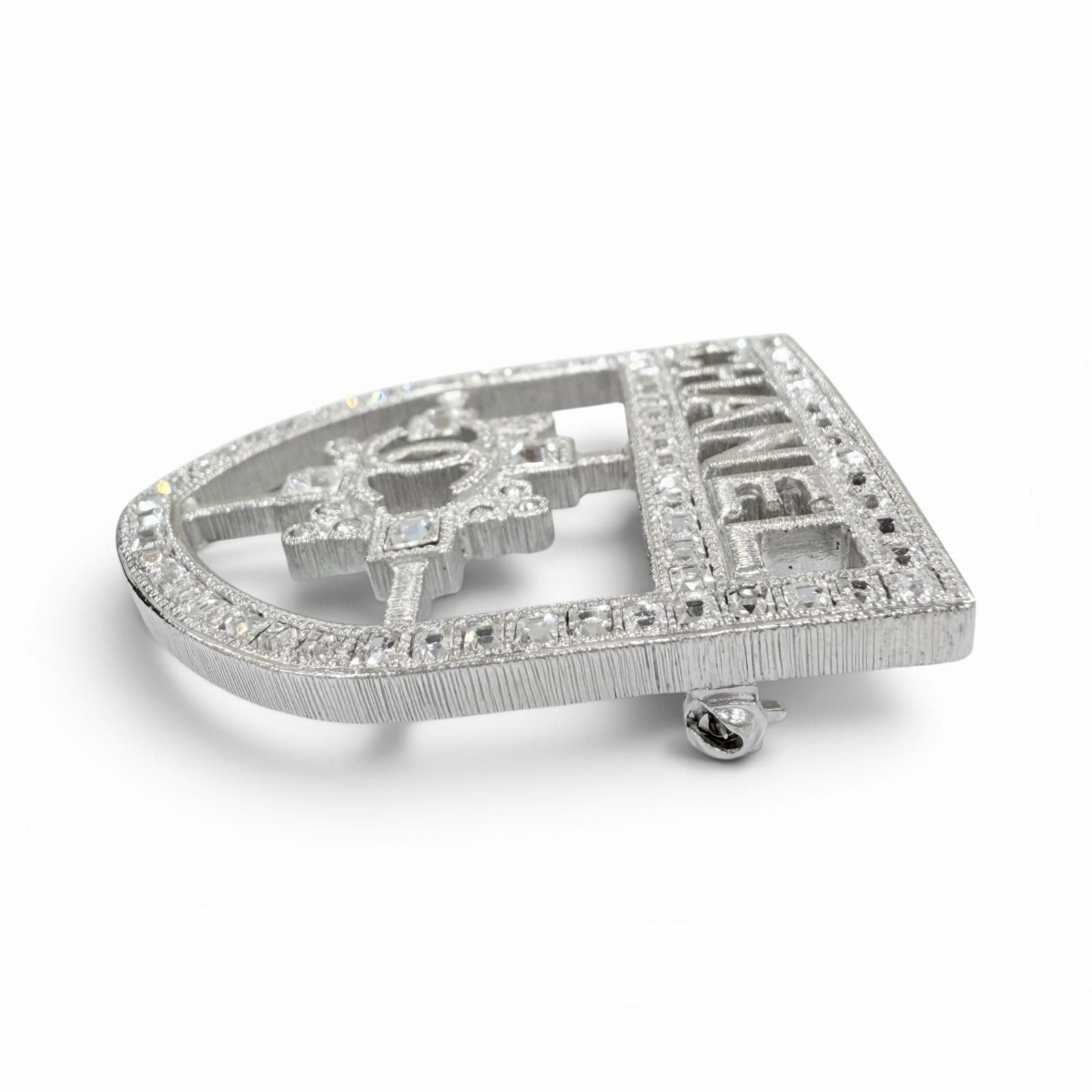 Chanel Emblem Logo CC Rhinestone Brooch Silver — view 3