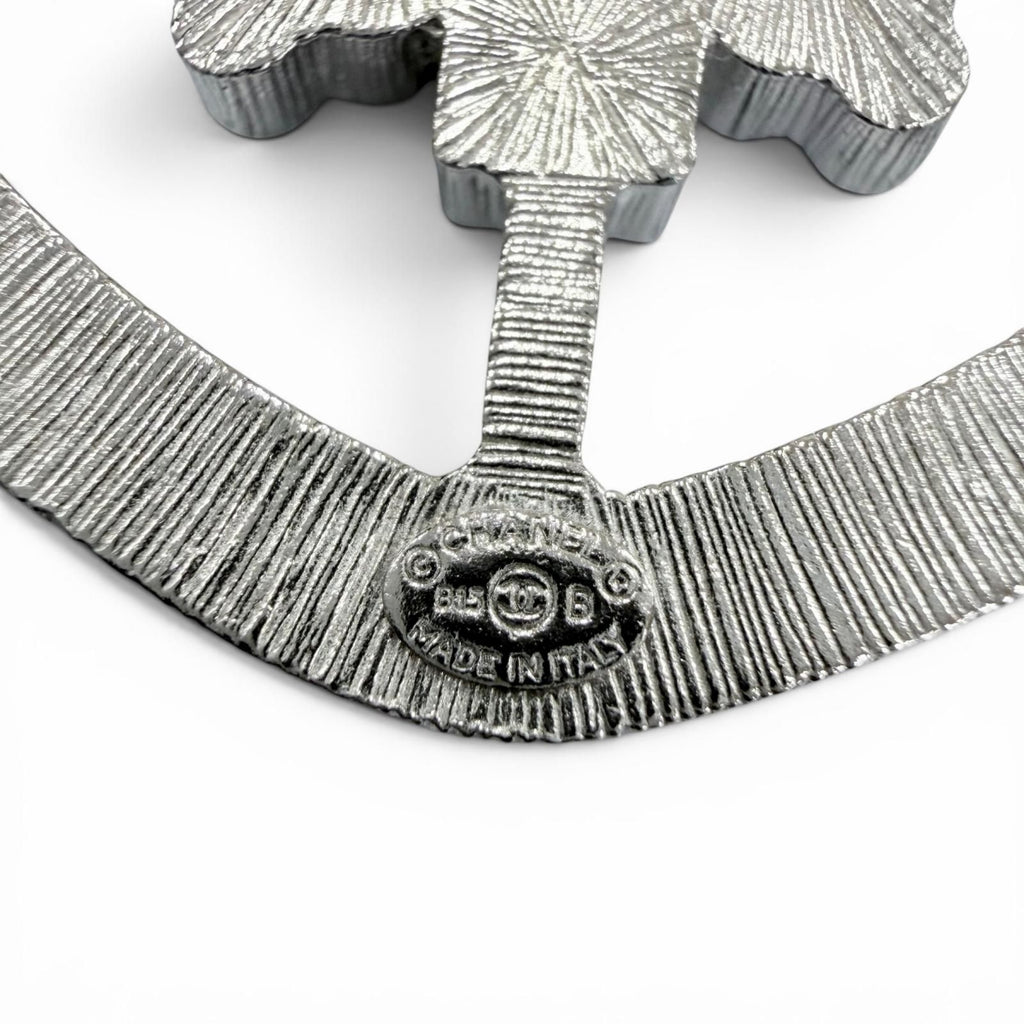 Chanel Emblem Logo CC Rhinestone Brooch Silver — view 6