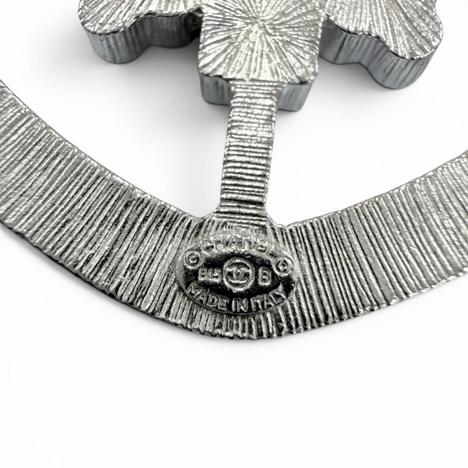Chanel Emblem Logo CC Rhinestone Brooch Silver — view 6