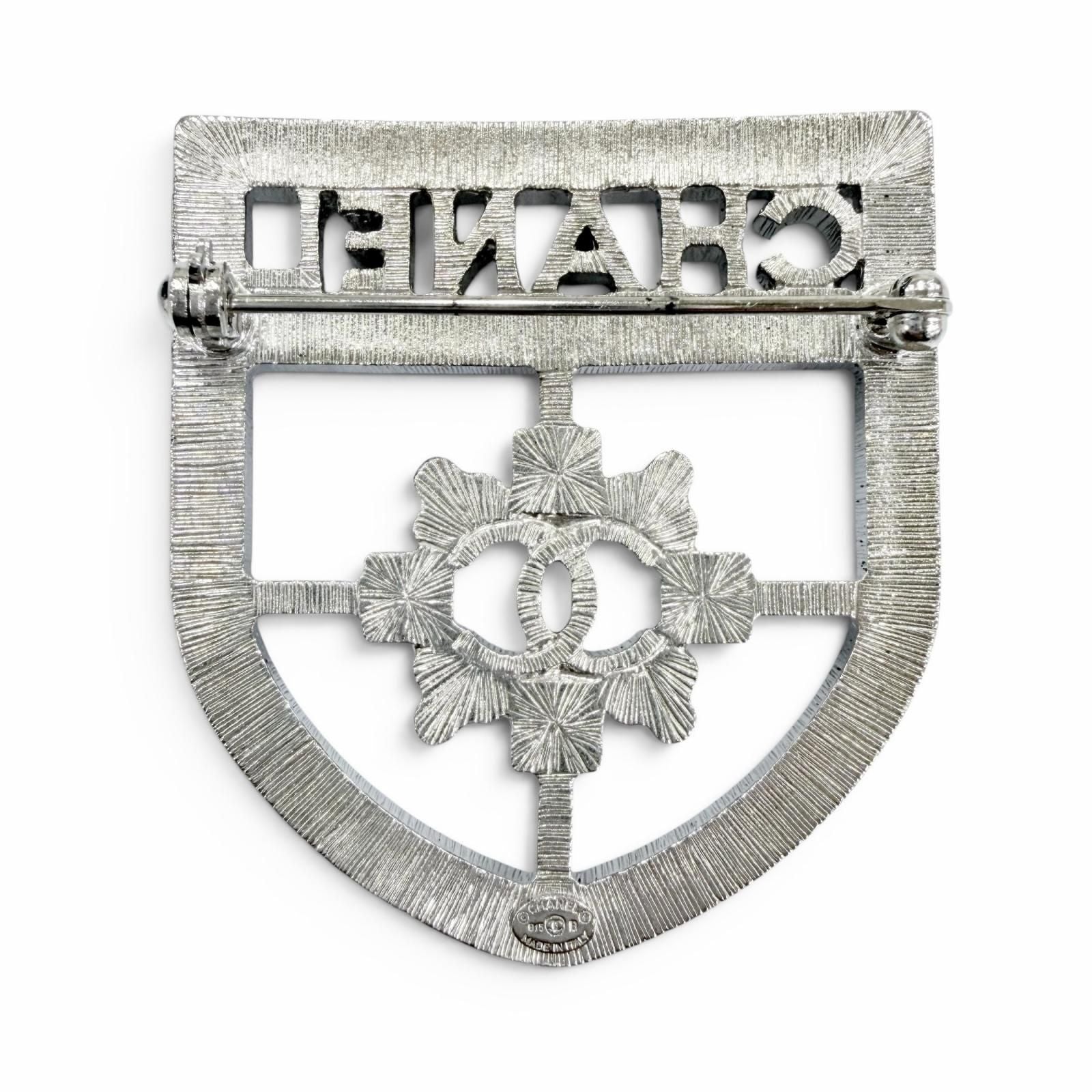 Chanel Emblem Logo CC Rhinestone Brooch Silver — view 4