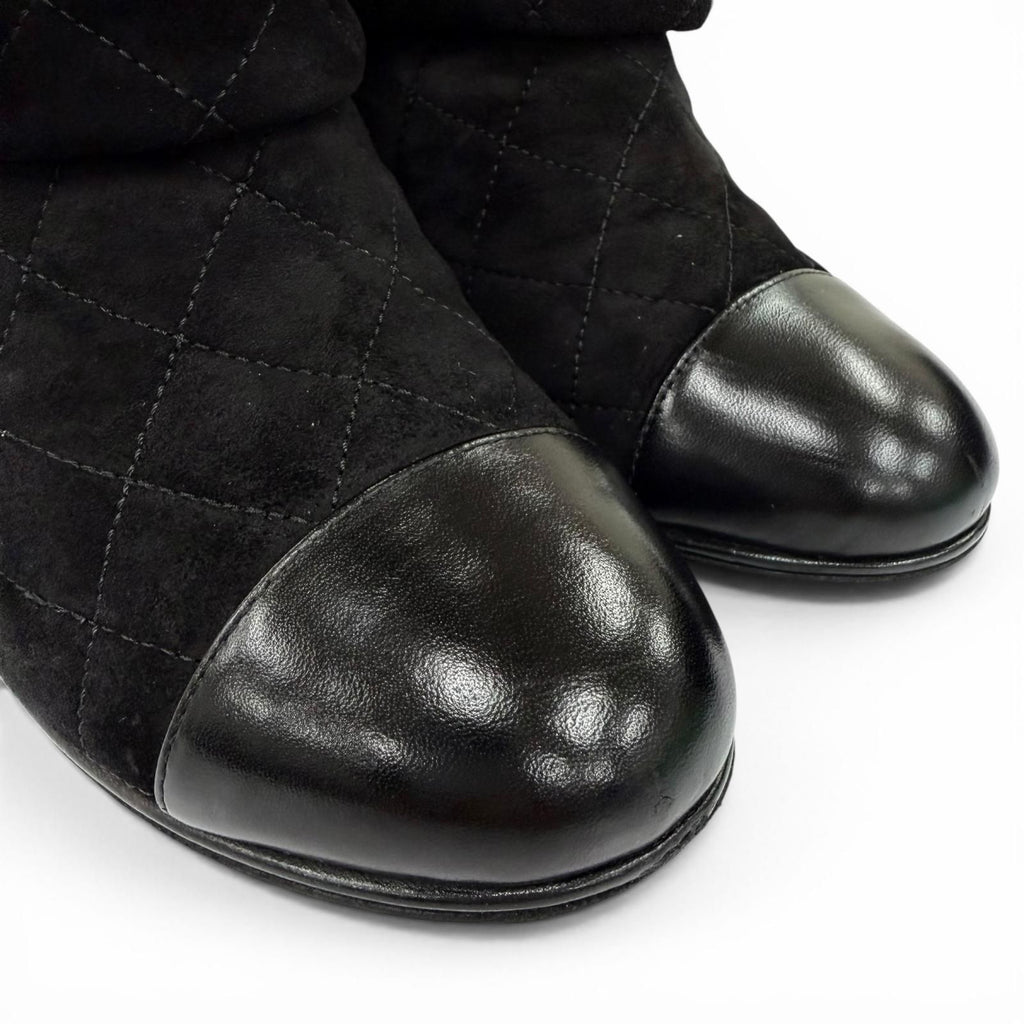 Chanel CC Logo Heart Clover Suede Leather Short Boots Black — view 8