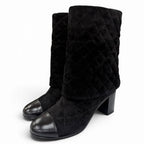 Chanel CC Logo Heart Clover Suede Leather Short Boots Black