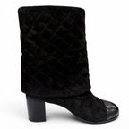 Chanel CC Logo Heart Clover Suede Leather Short Boots Black — view 6