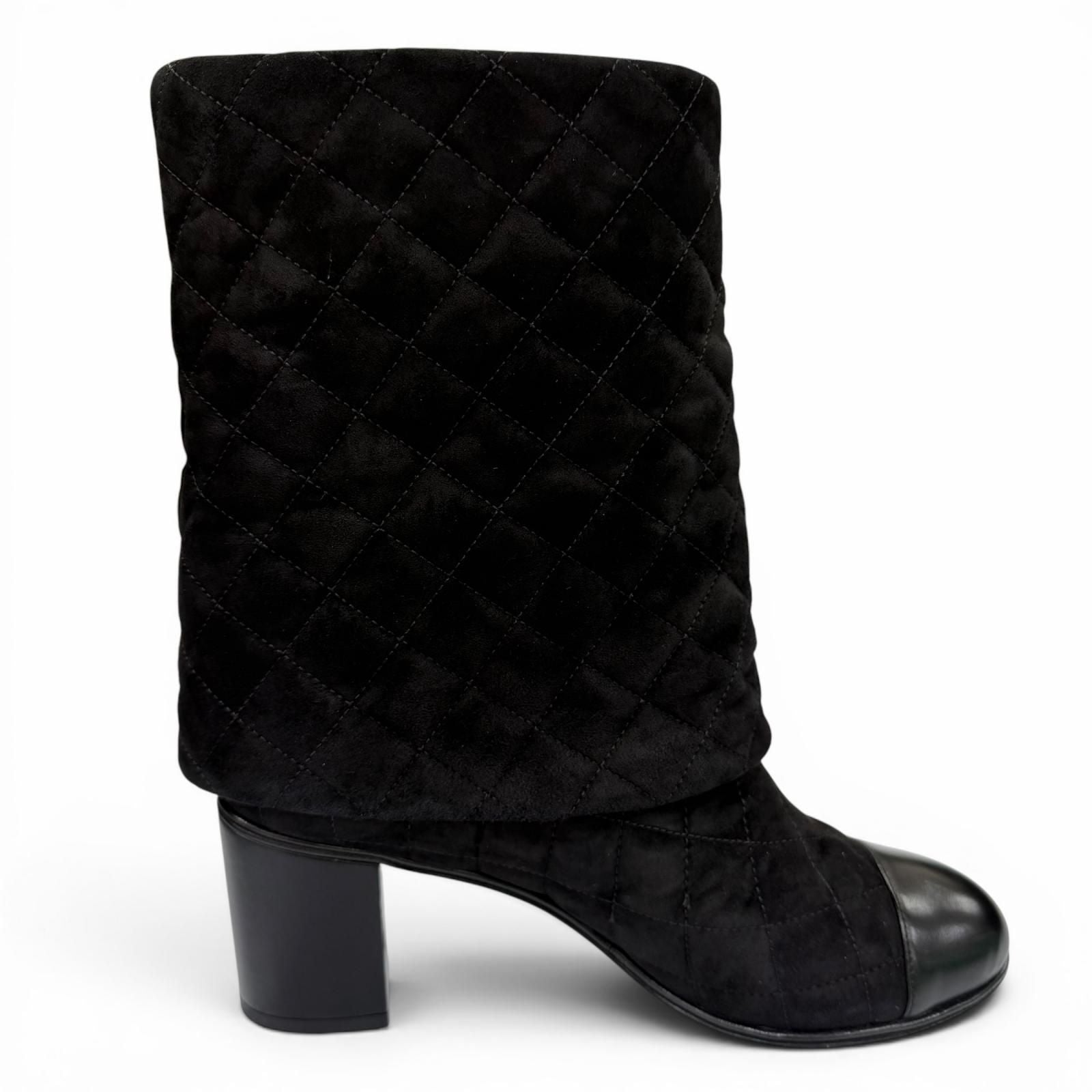 Chanel CC Logo Heart Clover Suede Leather Short Boots Black — view 6