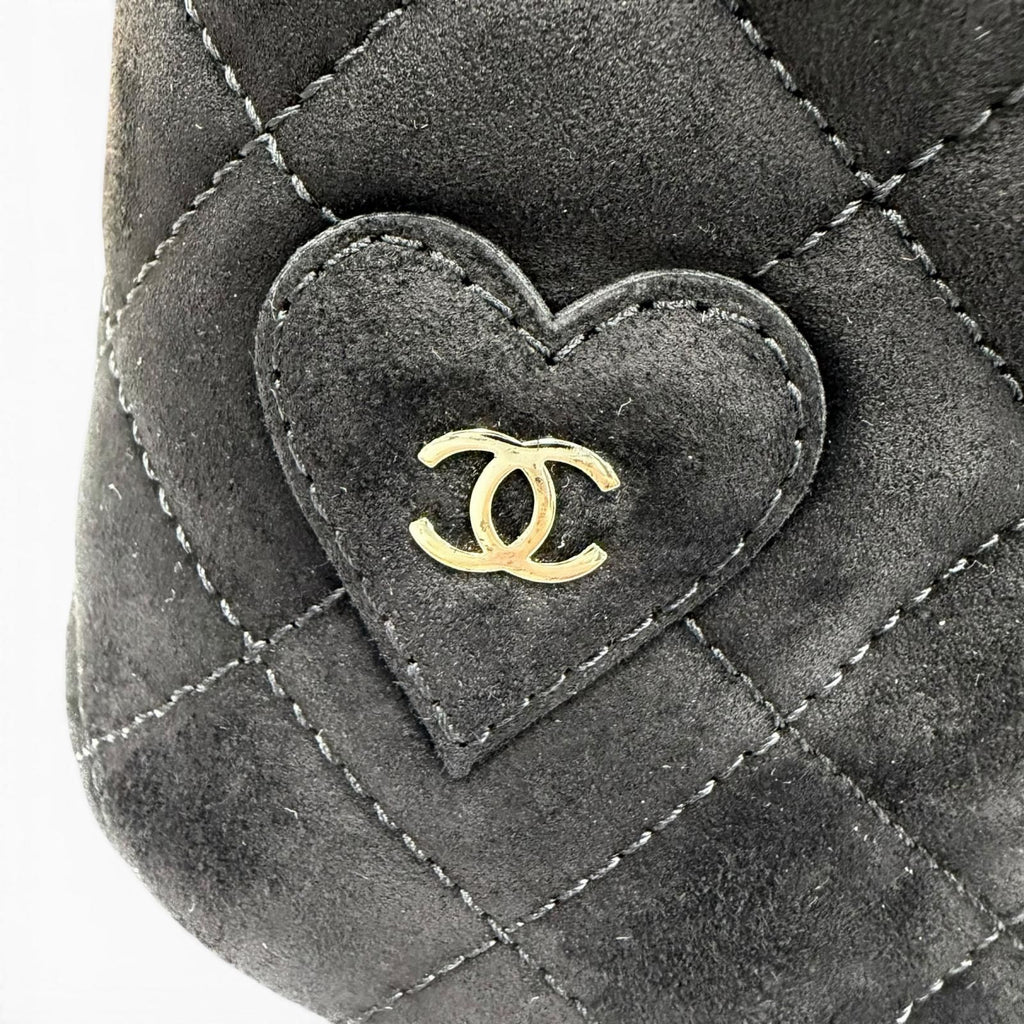 Chanel CC Logo Heart Clover Suede Leather Short Boots Black — view 9