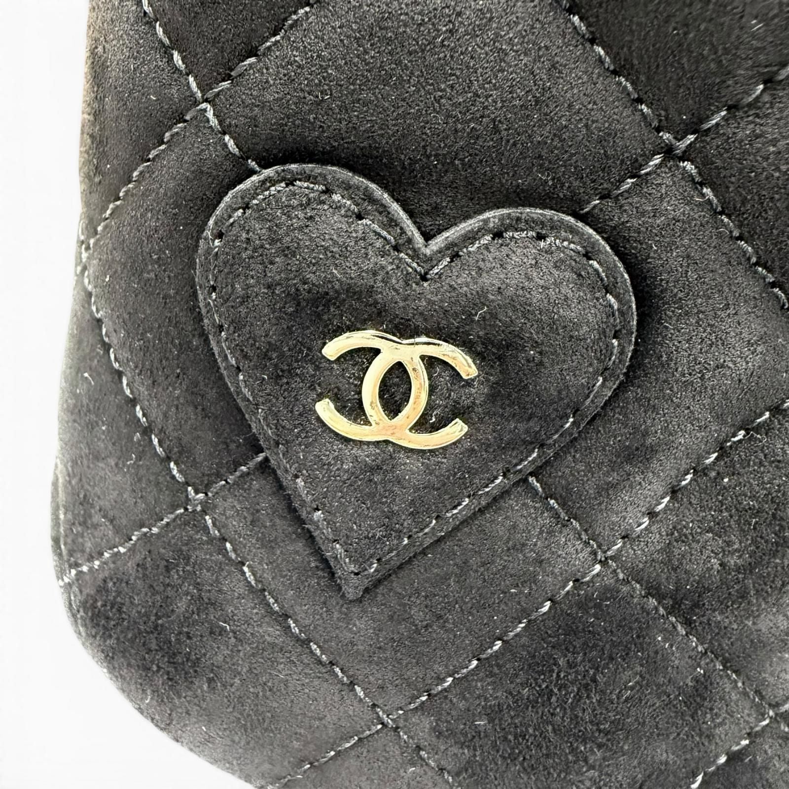 Chanel CC Logo Heart Clover Suede Leather Short Boots Black — view 9