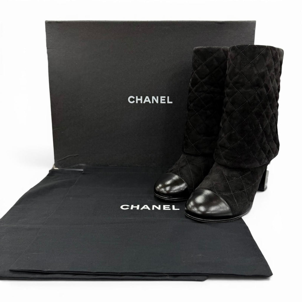 Chanel CC Logo Heart Clover Suede Leather Short Boots Black — view 2