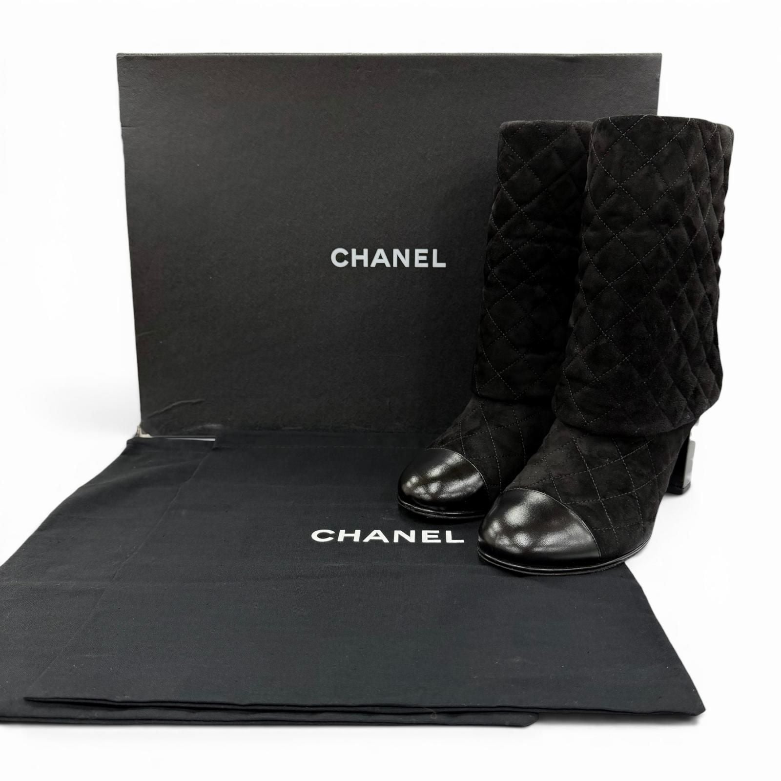 Chanel CC Logo Heart Clover Suede Leather Short Boots Black — view 2