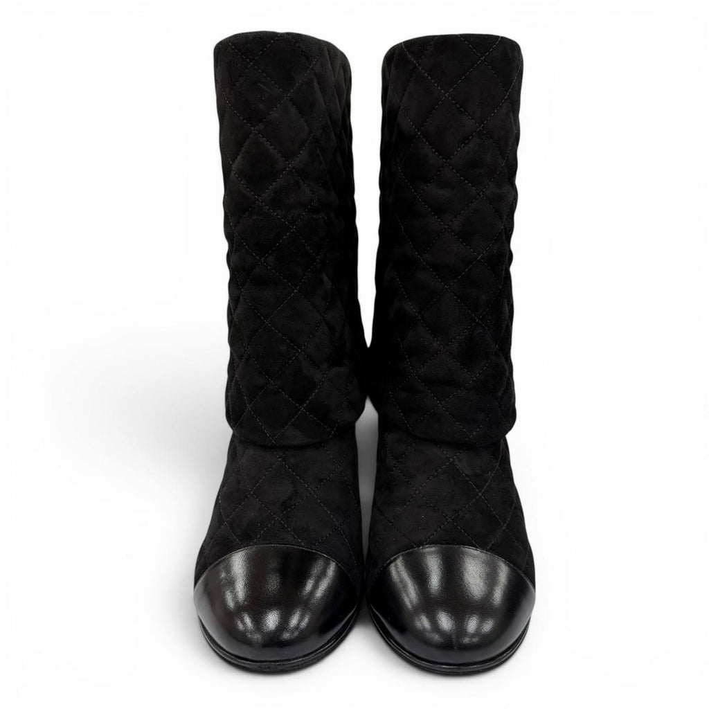 Chanel CC Logo Heart Clover Suede Leather Short Boots Black — view 4