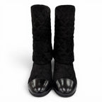Chanel CC Logo Heart Clover Suede Leather Short Boots Black — view 4