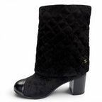 Chanel CC Logo Heart Clover Suede Leather Short Boots Black — view 5