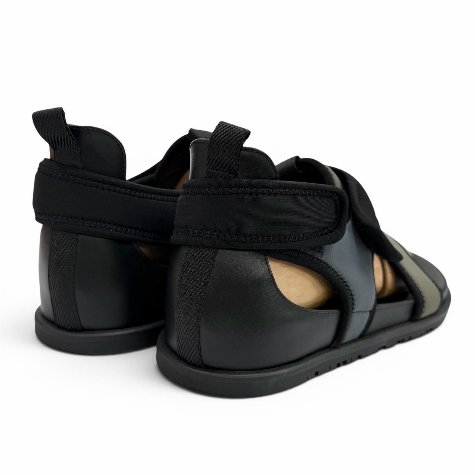 Hermes Giorno Leather Velcro Sports Sandals Khaki Blue — view 3