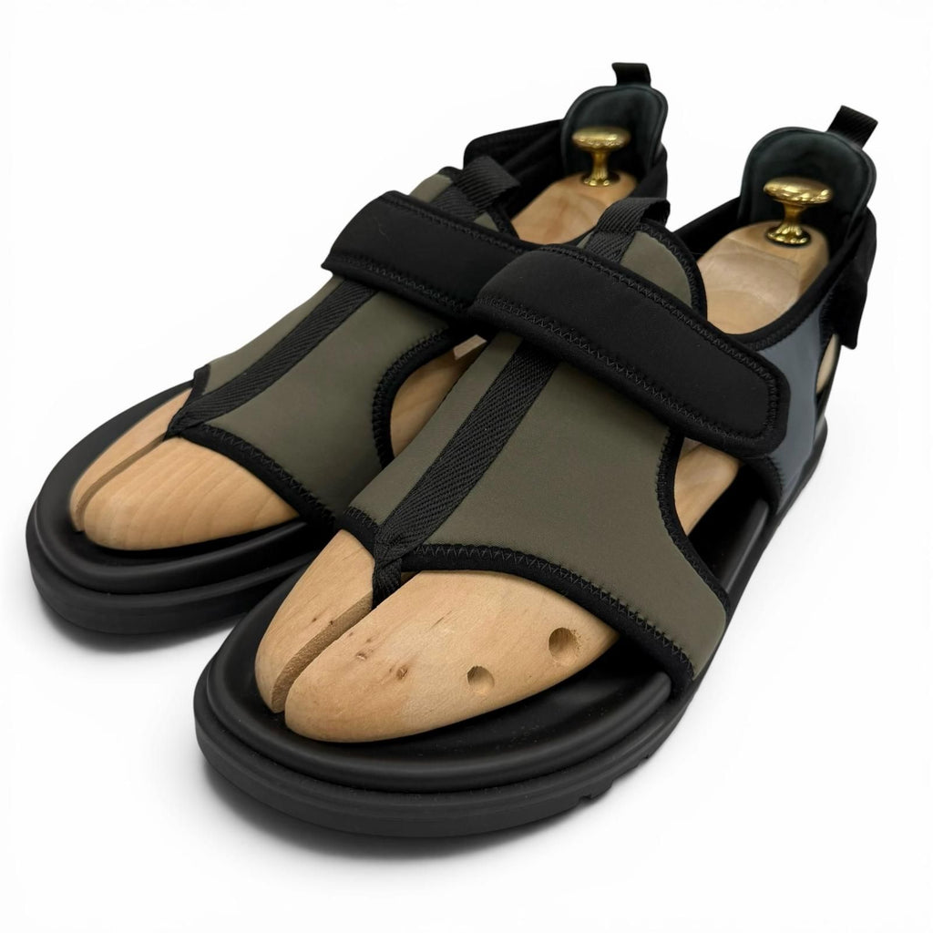 Hermes Giorno Leather Velcro Sports Sandals Khaki Blue