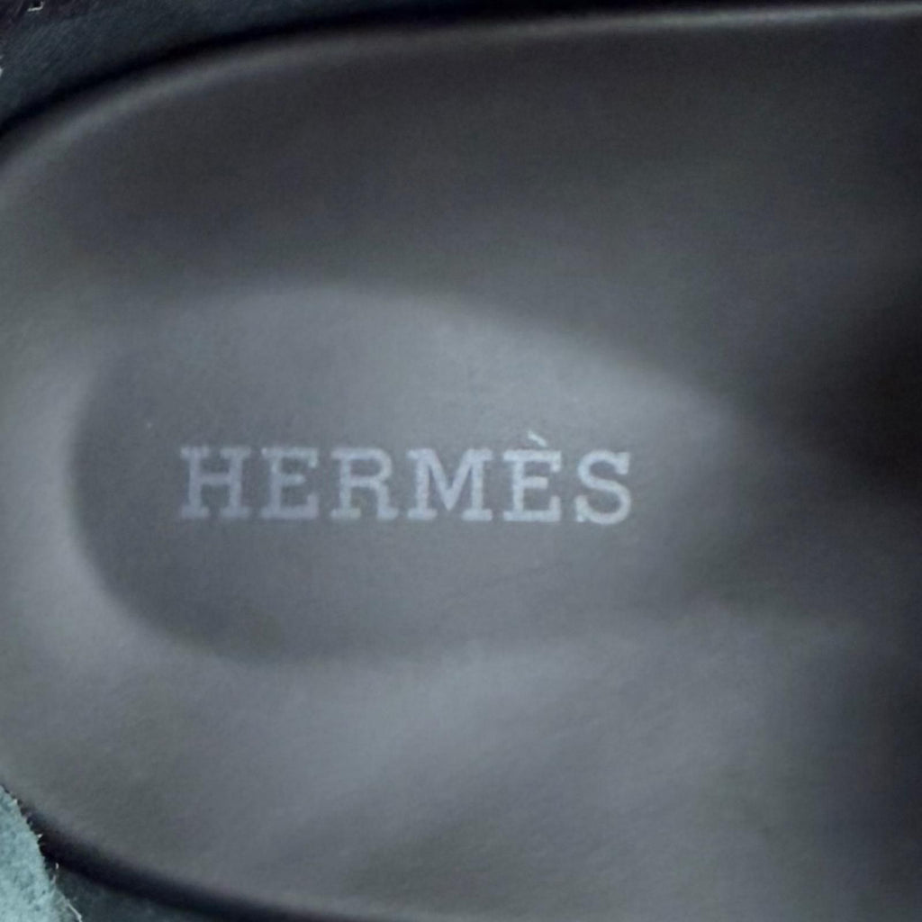 Hermes Giorno Leather Velcro Sports Sandals Khaki Blue — view 9