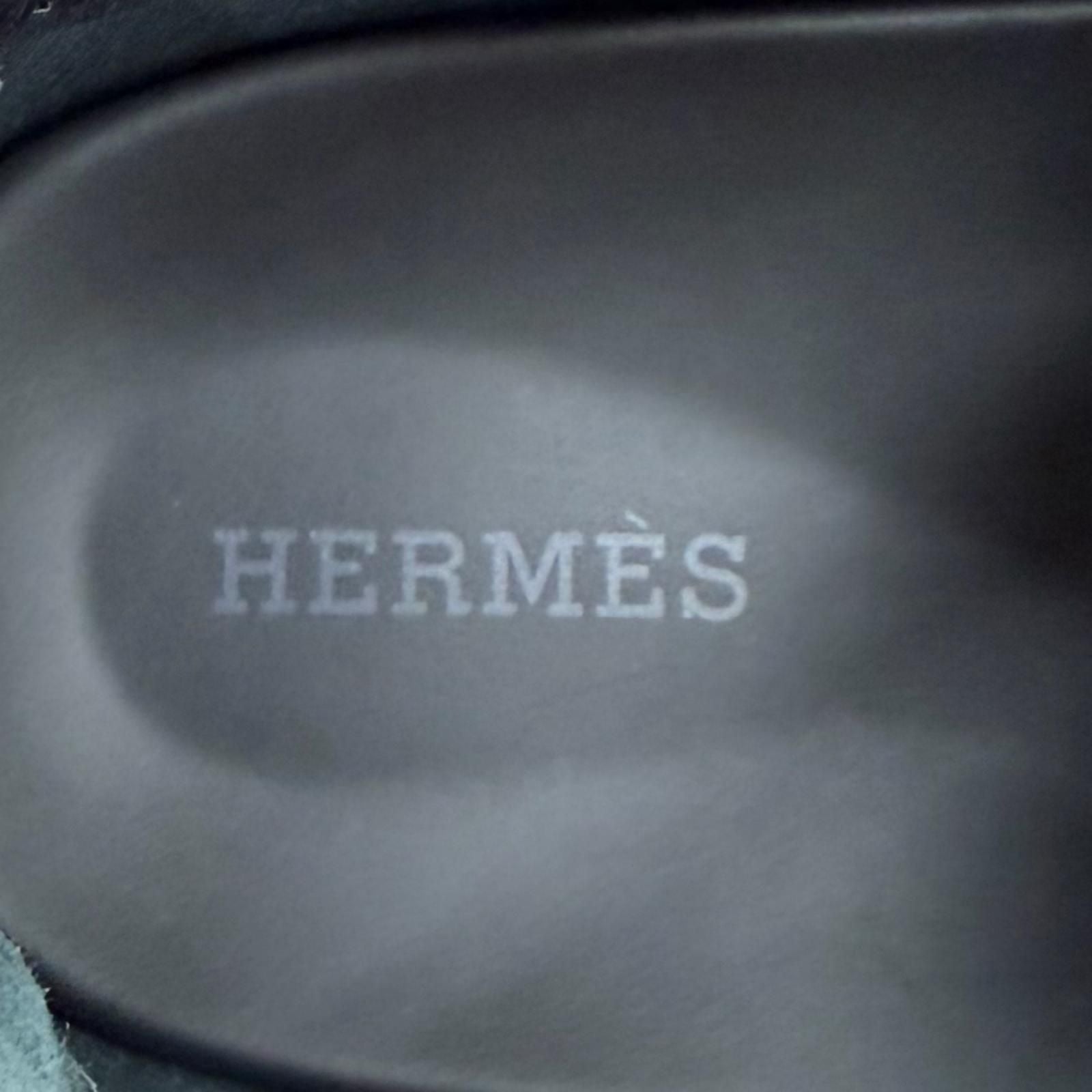 Hermes Giorno Leather Velcro Sports Sandals Khaki Blue — view 9