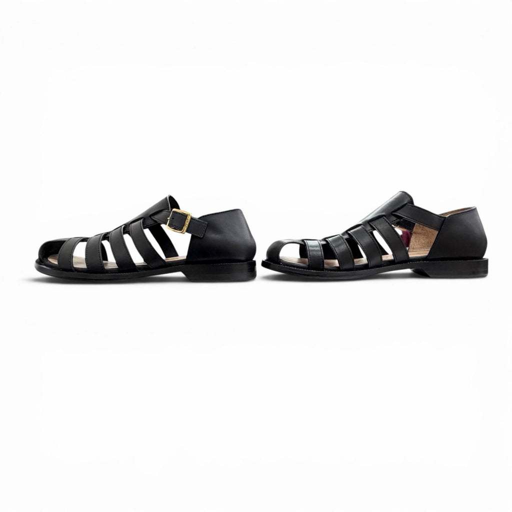 Loewe Campo Sandal Leather Logo Buckle Guruka Sandals Flat Black .5 cm — view 3