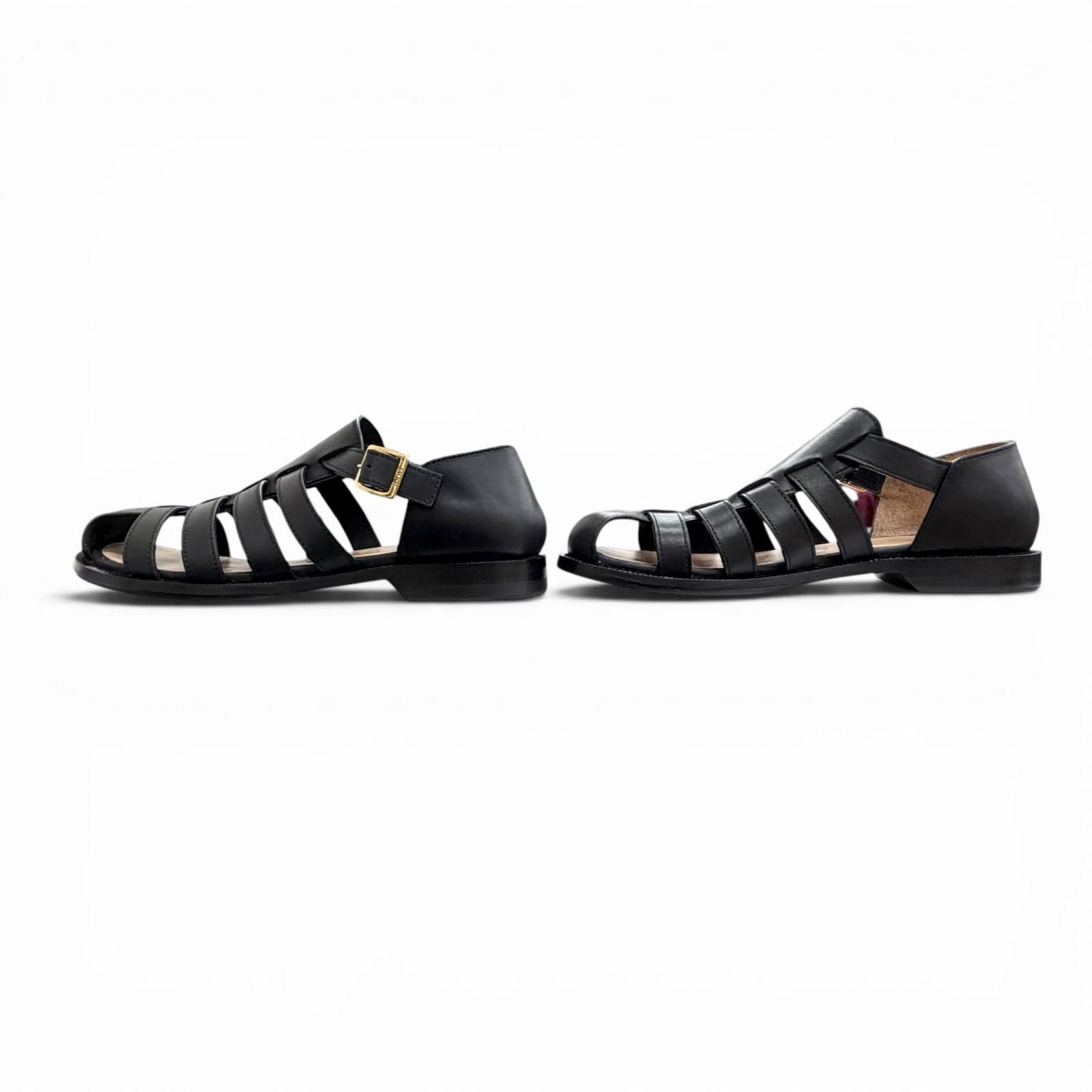 Loewe Campo Sandal Leather Logo Buckle Guruka Sandals Flat Black .5 cm — view 3