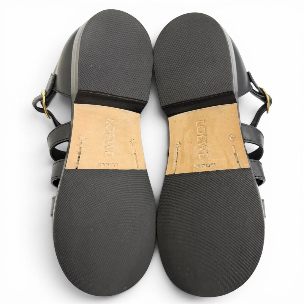 Loewe Campo Sandal Leather Logo Buckle Guruka Sandals Flat Black .5 cm — view 8