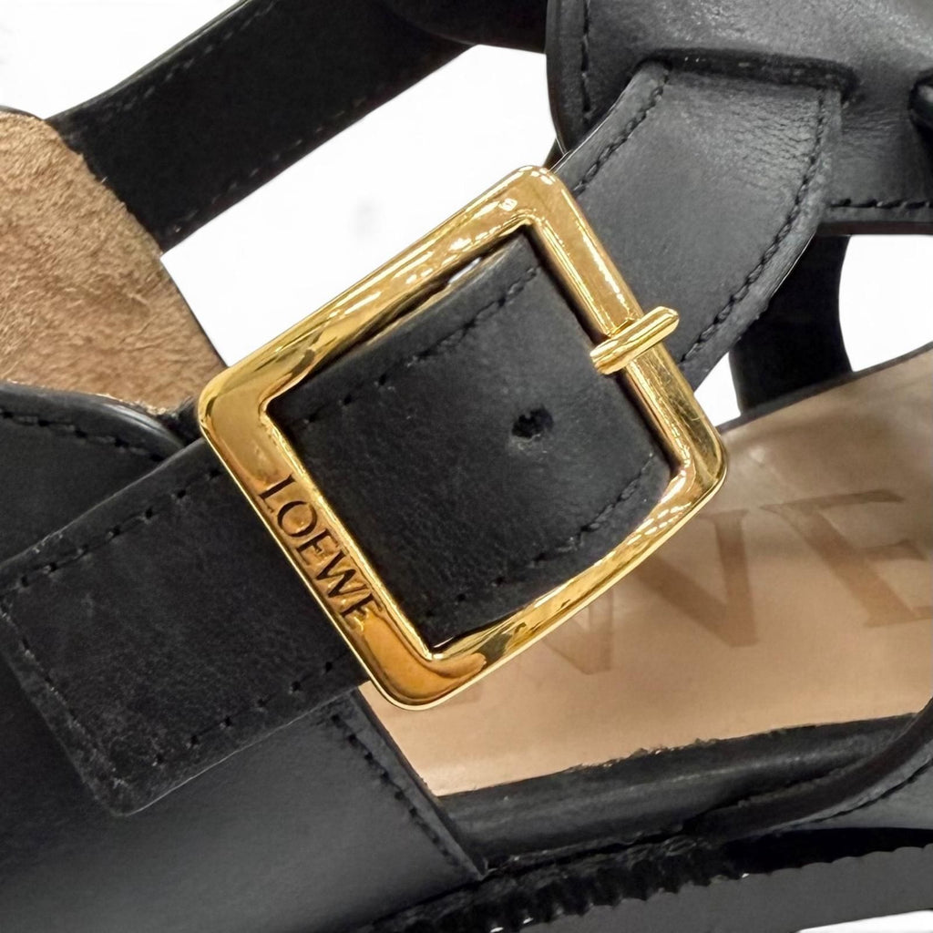 Loewe Campo Sandal Leather Logo Buckle Guruka Sandals Flat Black .5 cm — view 9