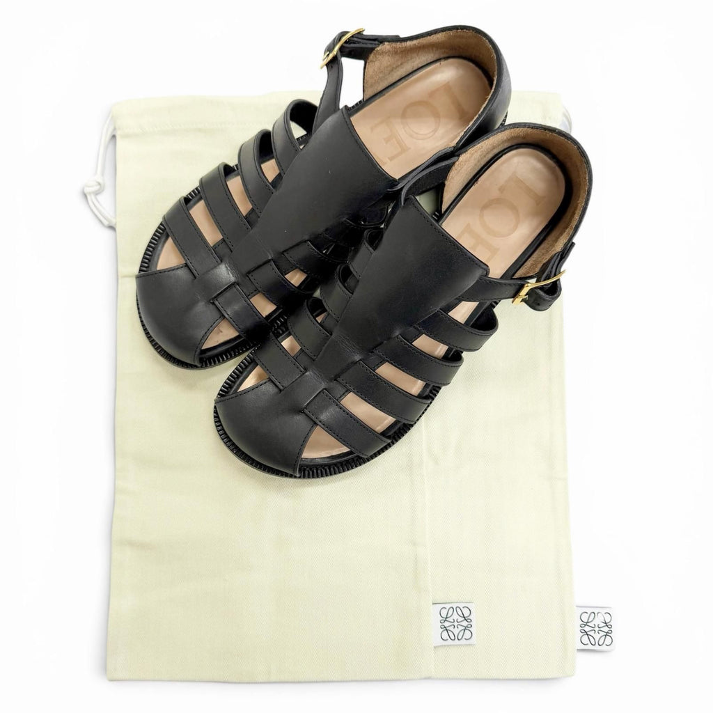 Loewe Campo Sandal Leather Logo Buckle Guruka Sandals Flat Black .5 cm — view 2