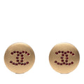 Chanel CC Logo Earrings Gold Red Plated Rhinestone