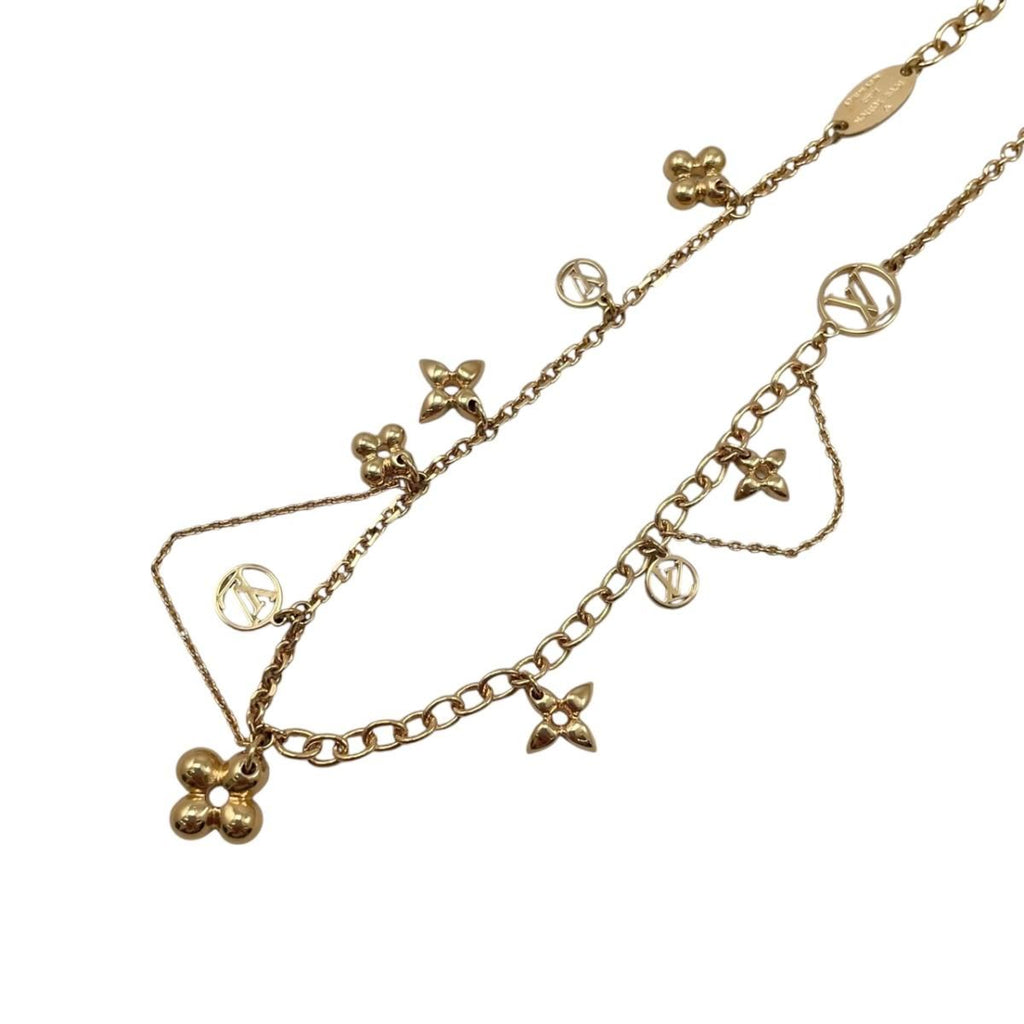 Louis Vuitton Necklace Collier Blue Monogram Flower LV Circle Gold