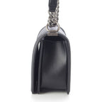 Chanel Boy Caviar Leather Chain Random Plate Shoulder Bag Black 25 — view 4