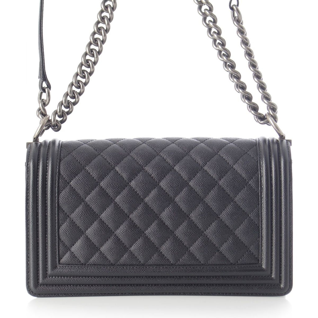 Chanel Boy Caviar Leather Chain Random Plate Shoulder Bag Black 25 — view 5