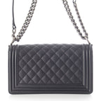 Chanel Boy Caviar Leather Chain Random Plate Shoulder Bag Black 25 — view 5