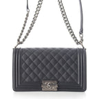 Chanel Boy Caviar Leather Chain Random Plate Shoulder Bag Black 25 — view 2